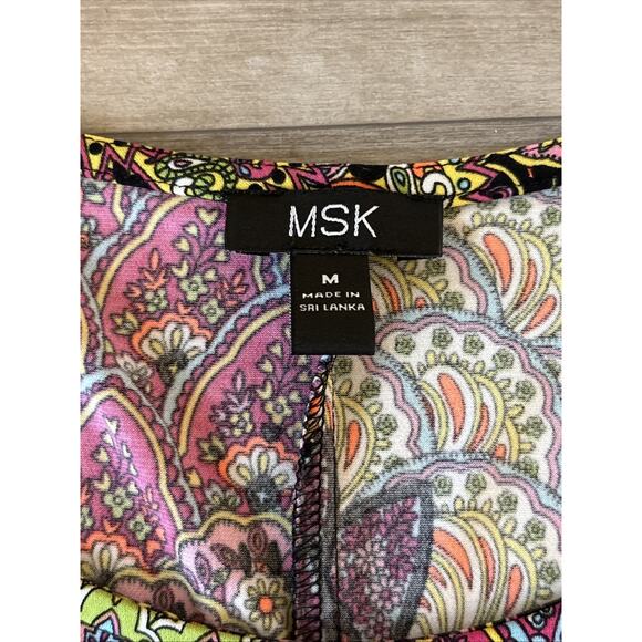 MSK Printed Bell- Sleeves Shift Dress with opening at elbow. Pullover Scoop Neck - Picture 3 of 4